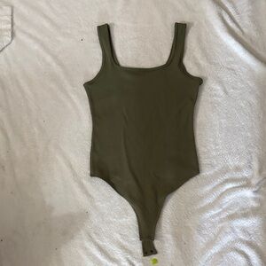 Abercrombie & Fitch Olive Ribbed Scoop-Neck Bodysuit